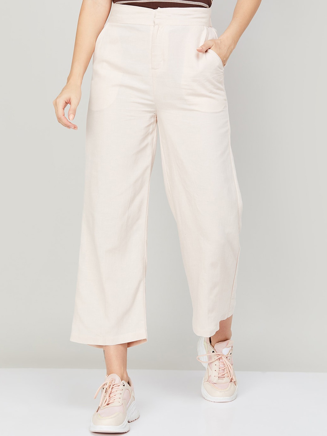 

CODE by Lifestyle Women Mid-Rise Parallel Trousers, Beige