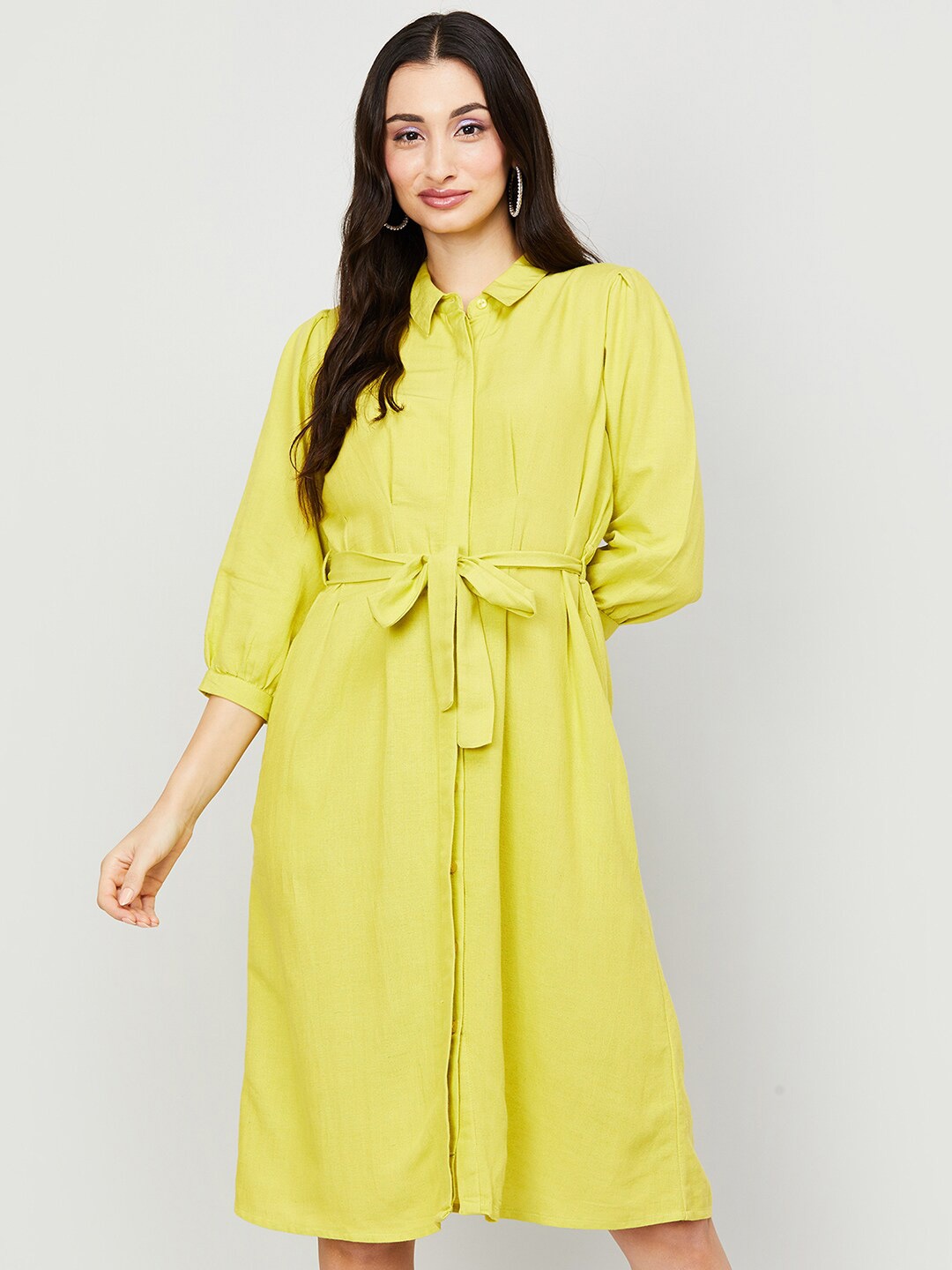 

CODE by Lifestyle Shirt Collar Tie-Up Shirt Style Dress, Green