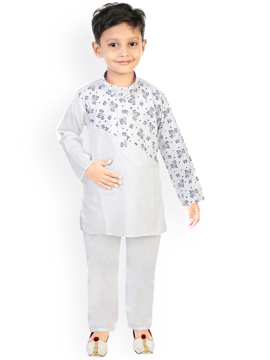 

BAESD Boys Printed Sherwani With Pyjama Set, White