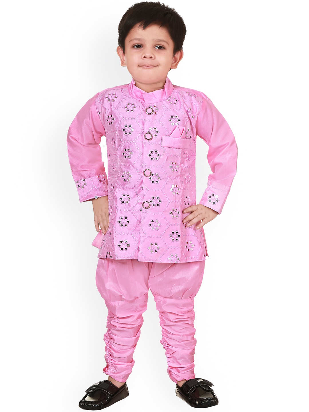 

BAESD Boys Mirror Embroidered Sherwani Set, Pink