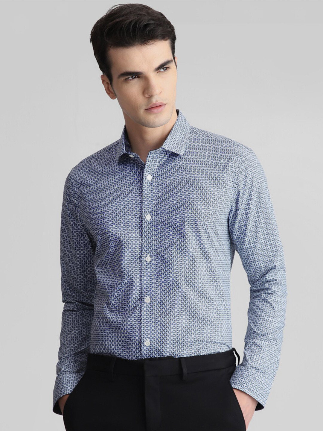 

Jack & Jones Geometric Printed Cotton Formal Shirt, Blue