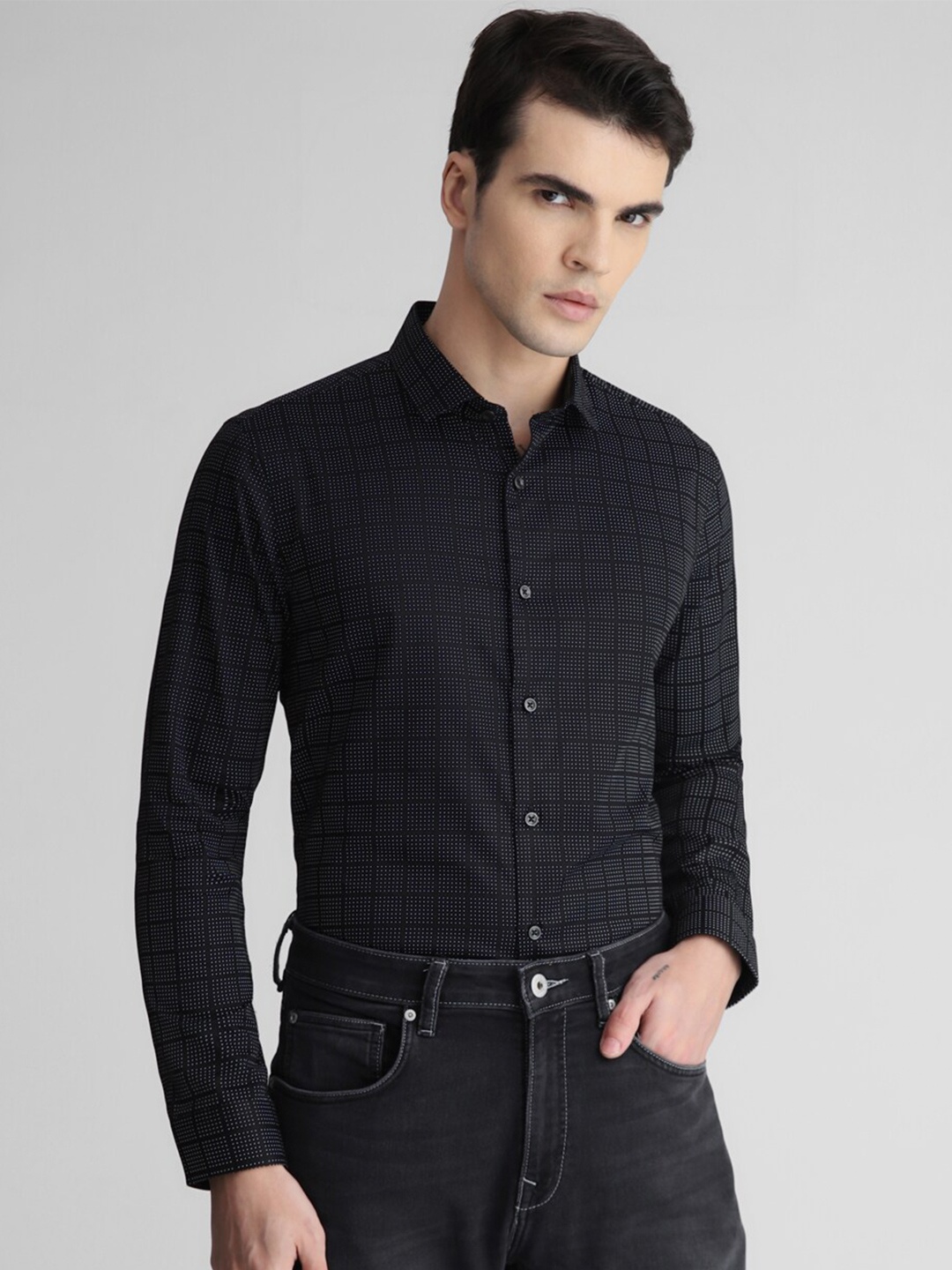 

Jack & Jones Geometric Printed Cotton Shirt, Black