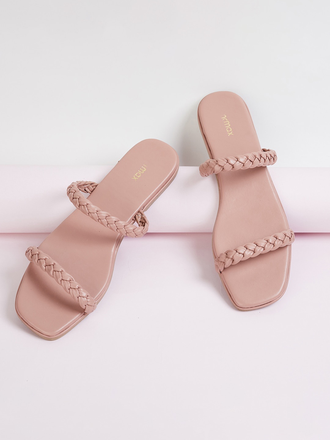 

max Braided Two Strap Open Toe Flats, Pink