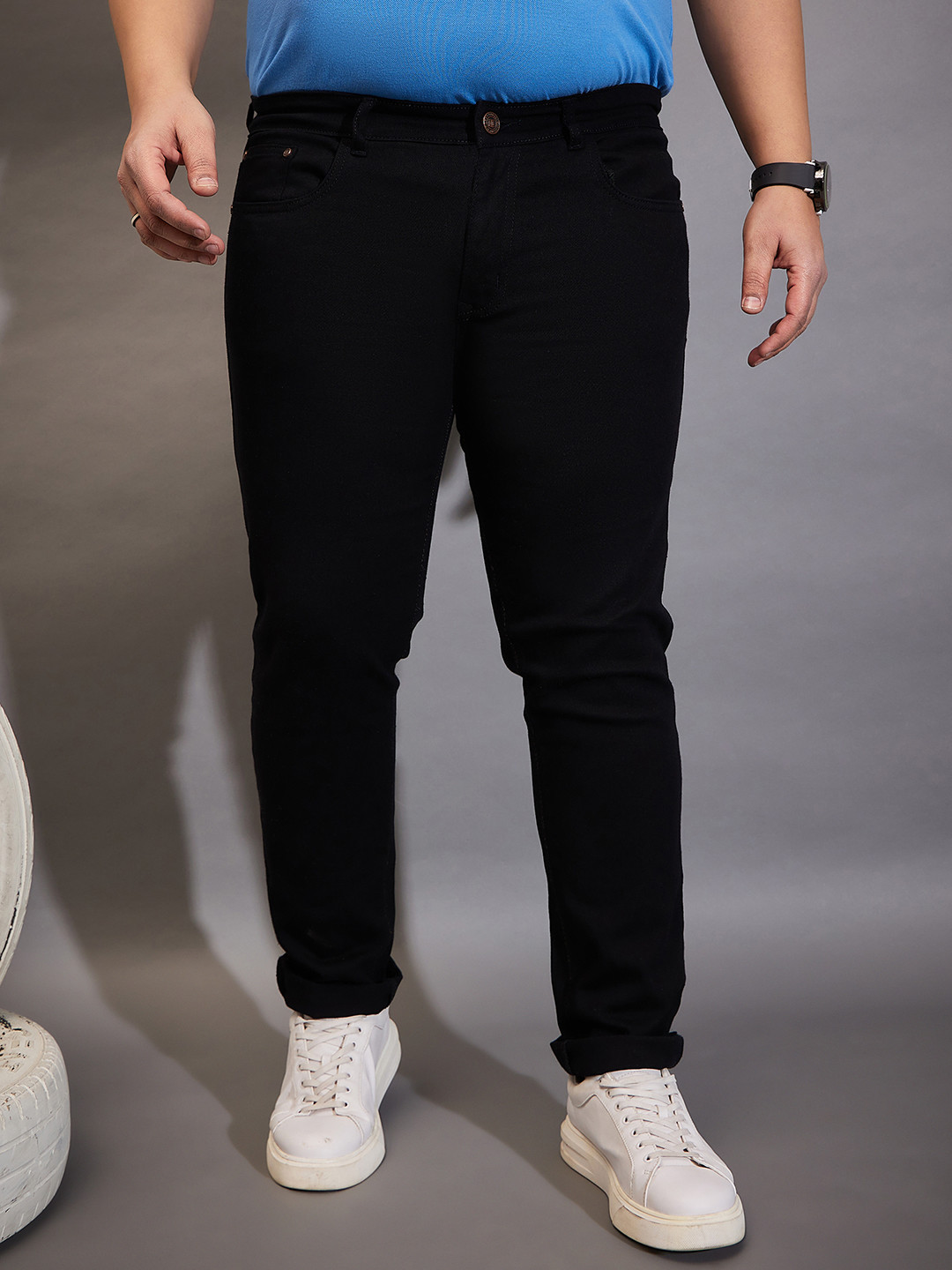 

bigbanana Plus Size Men Mid-Rise Clean Look Stretchable Jeans, Black