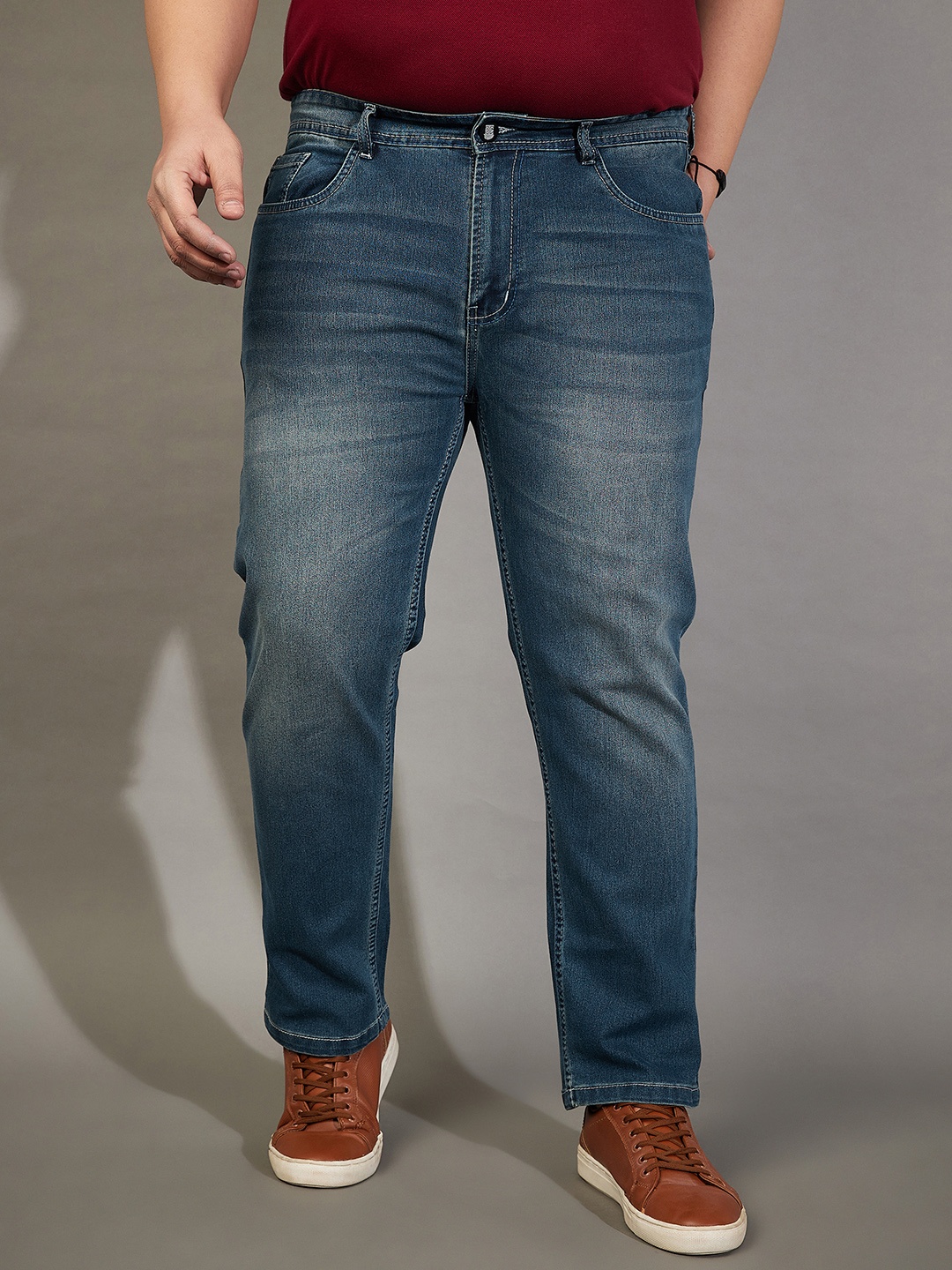 

bigbanana Men Plus Size Mid-Rise Light Fade Clean Look Stretchable Jeans, Blue