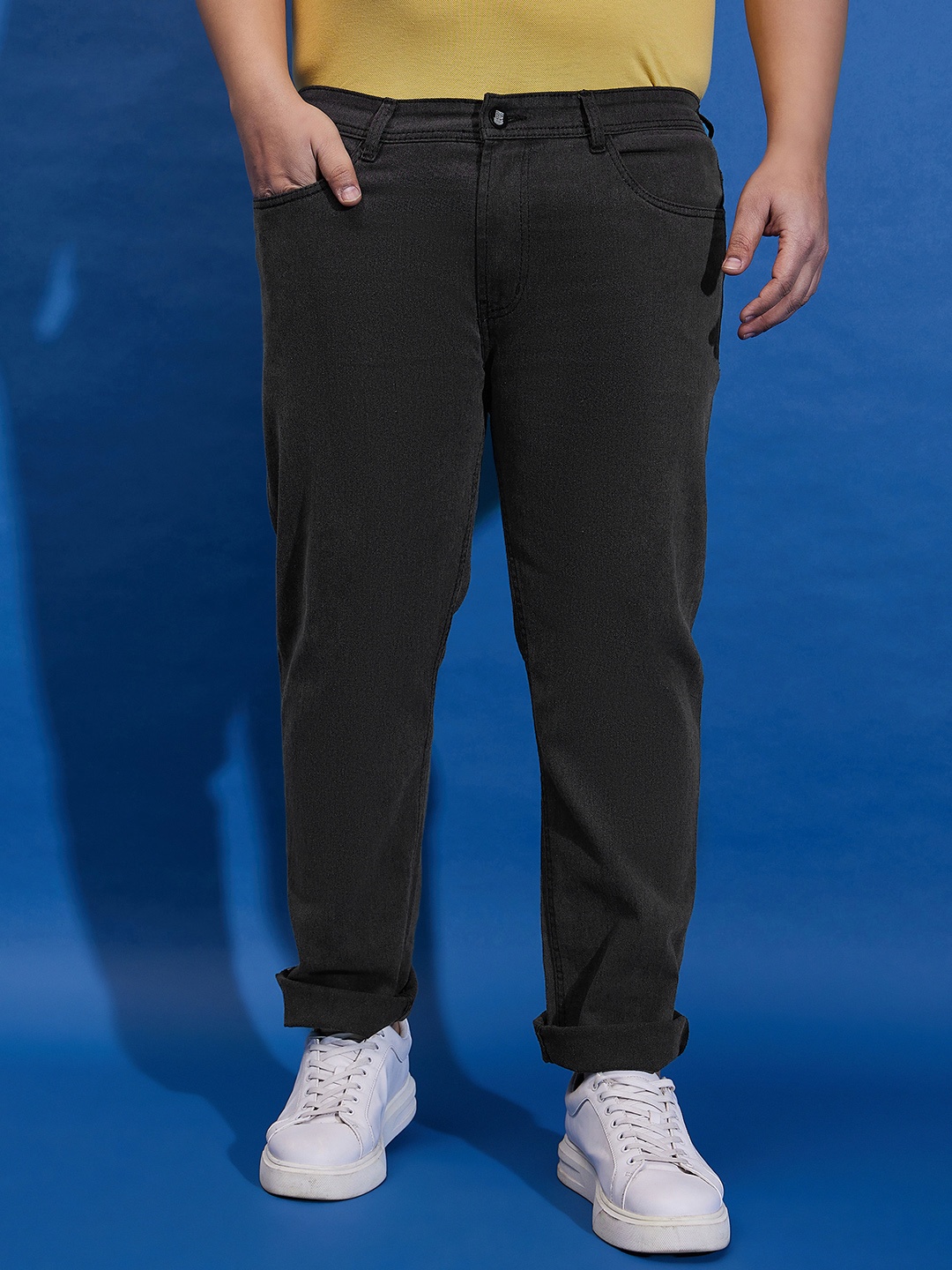 bigbanana Men Plus Size Mid-Rise Clean Look Stretchable Jeans, Grey