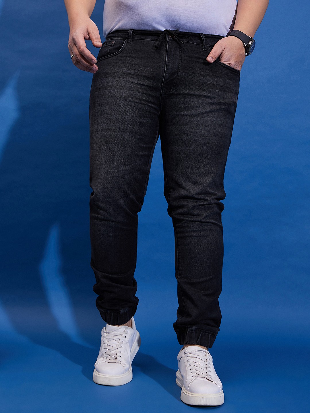 

bigbanana Men Plus Size Mid-Rise Clean Look Stretchable Jeans, Black