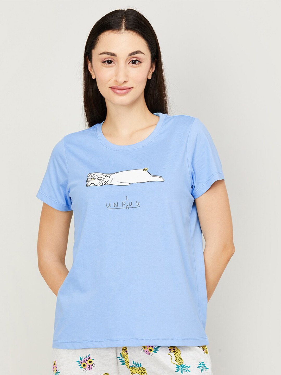 

Ginger by Lifestyle Graphic Printed Pure Cotton Regular Fit T-shirt, Blue