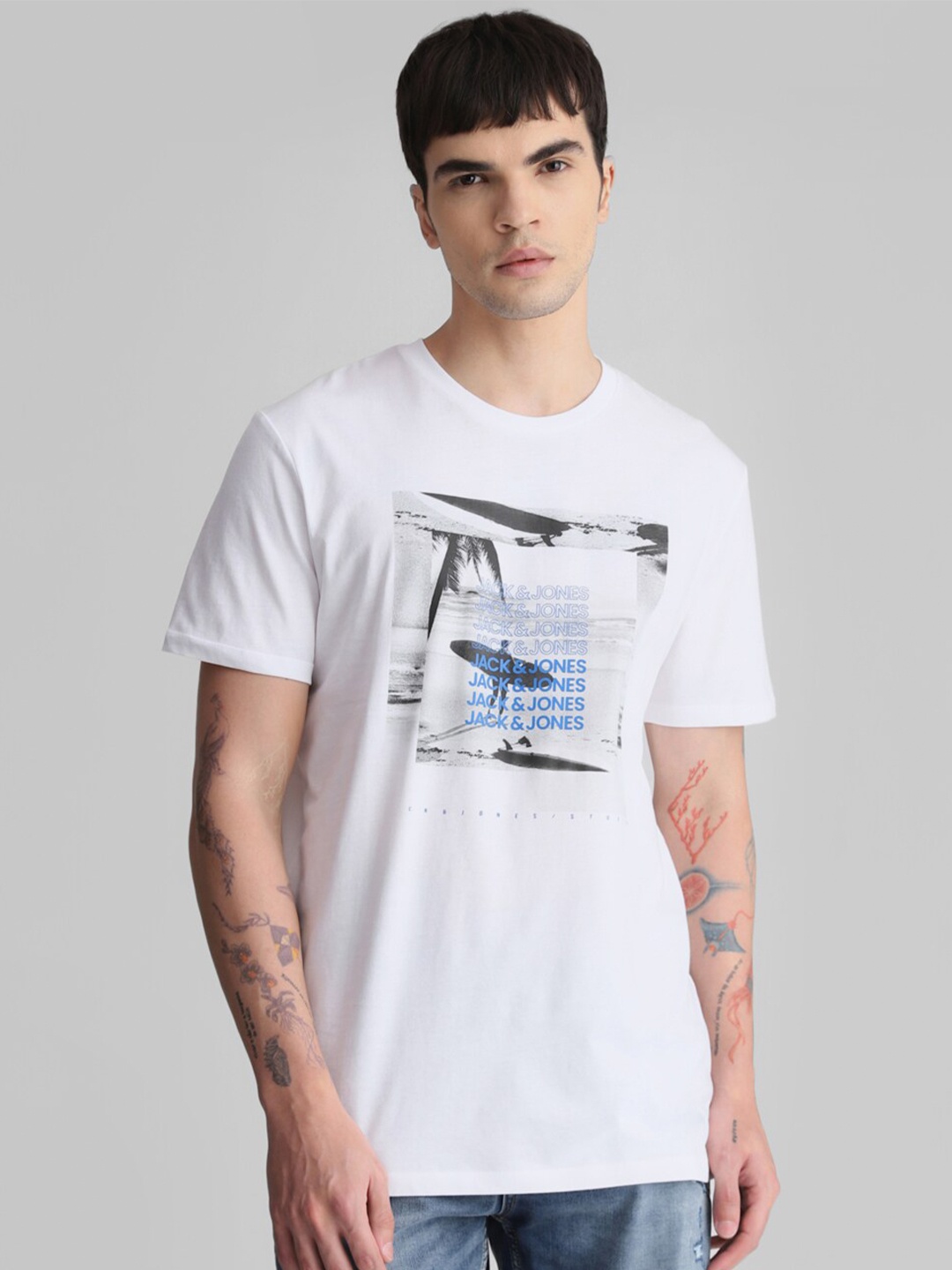 

Jack & Jones Graphic Printed Cotton Regular Fit T-shirt, White