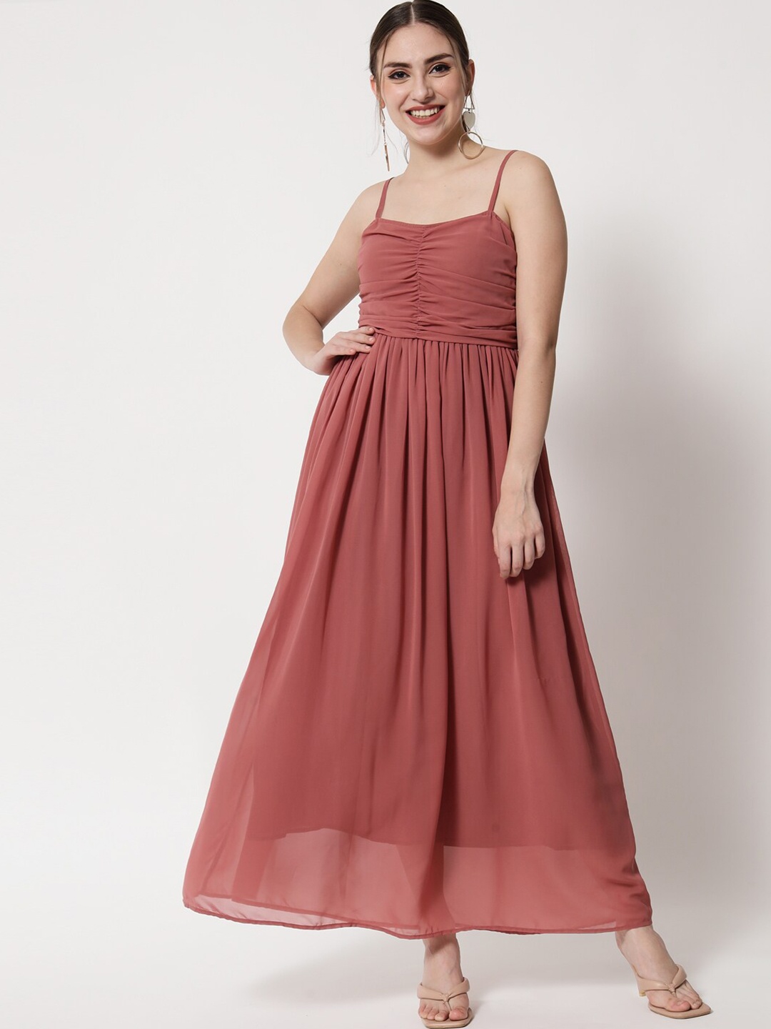 

Trend Arrest Shoulder Straps Gathered Detailed Maxi Dress, Coral