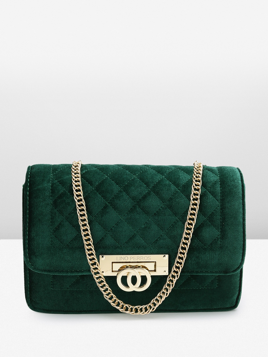 

Lino Perros Women Checked Structured Sling Bag with Quilted DEtail, Green