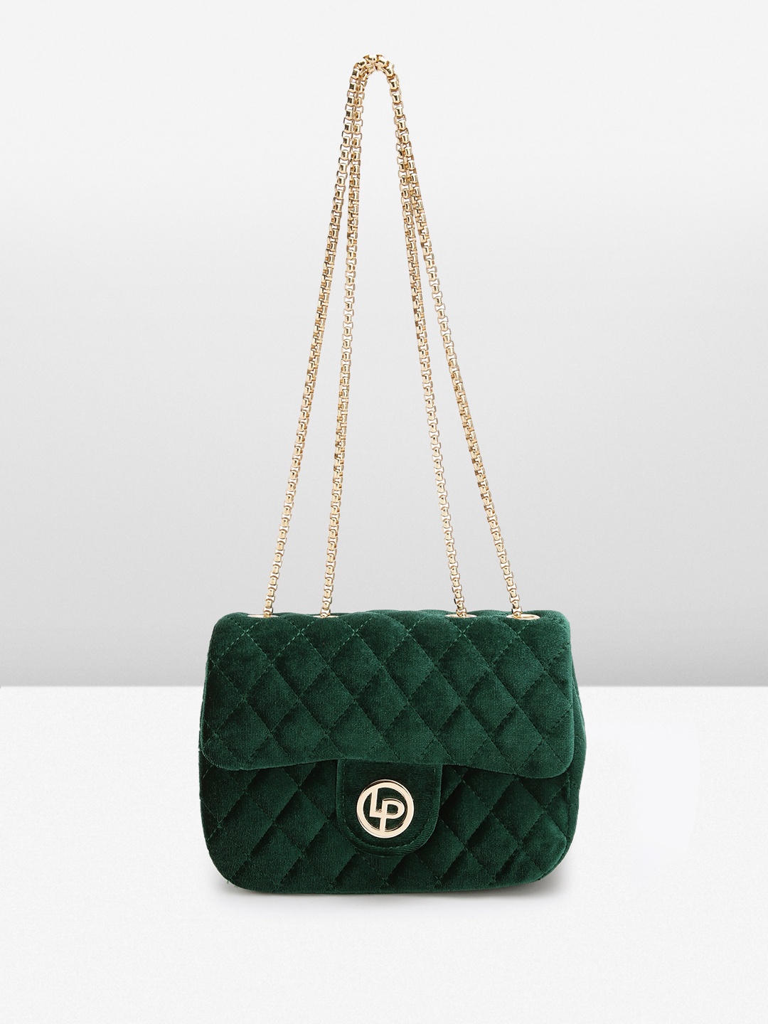 

Lino Perros Women Checked Structured Sling Bag with Quilted DEtail, Green