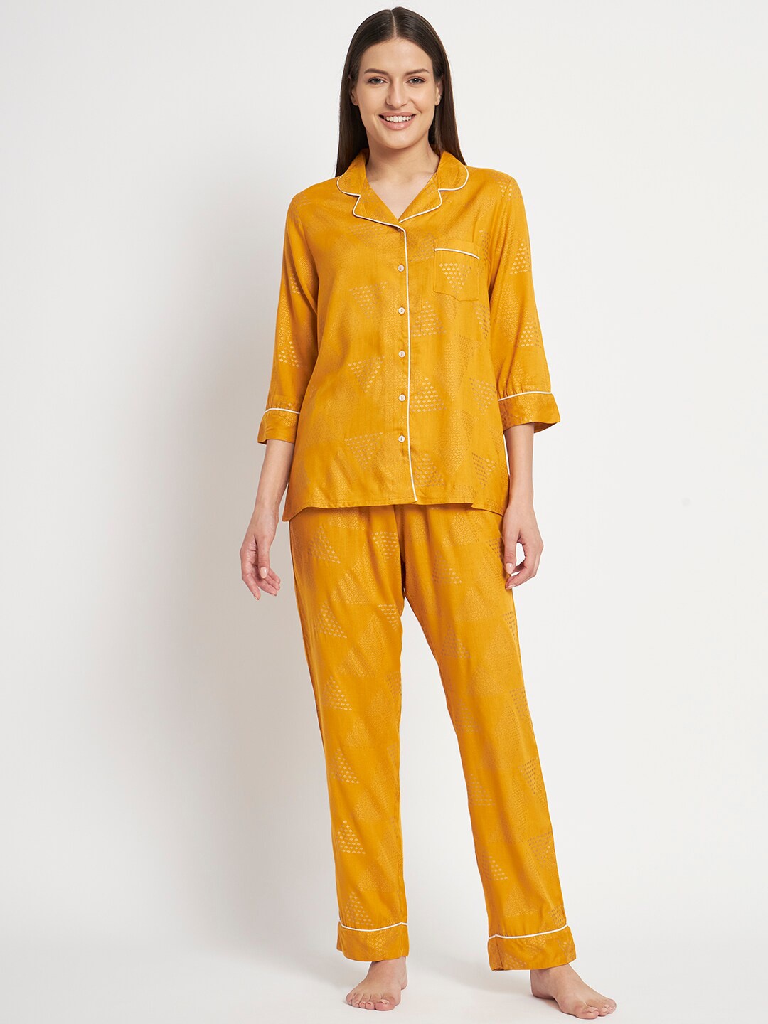 

Kashana Ethnic Motif Printed Night suit, Mustard