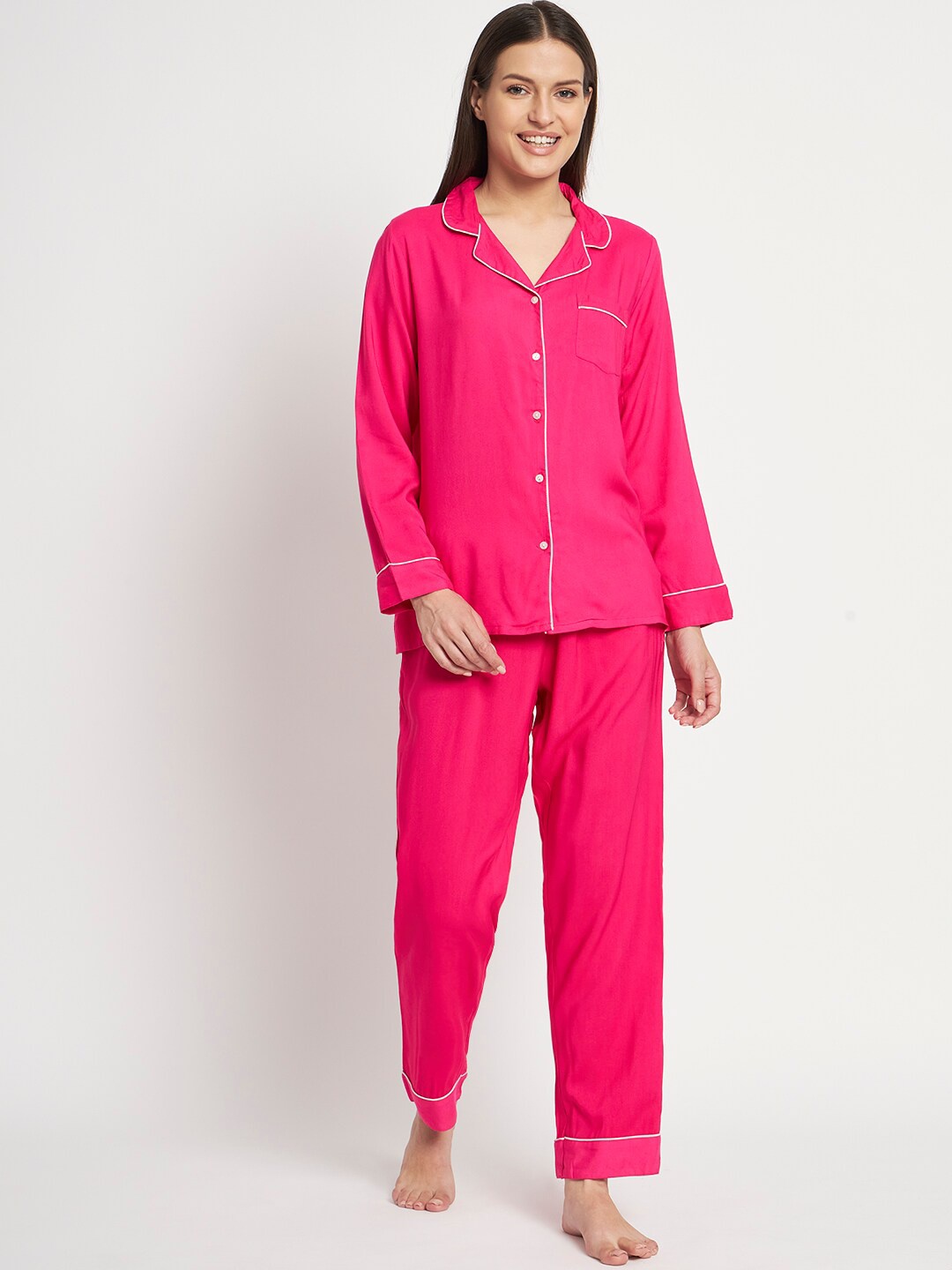 

Kashana Lapel Collar Night suit, Pink