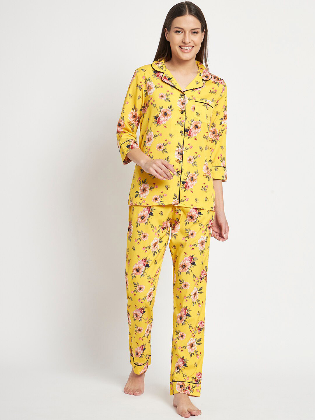 

Kashana Floral Printed Night suit, Yellow