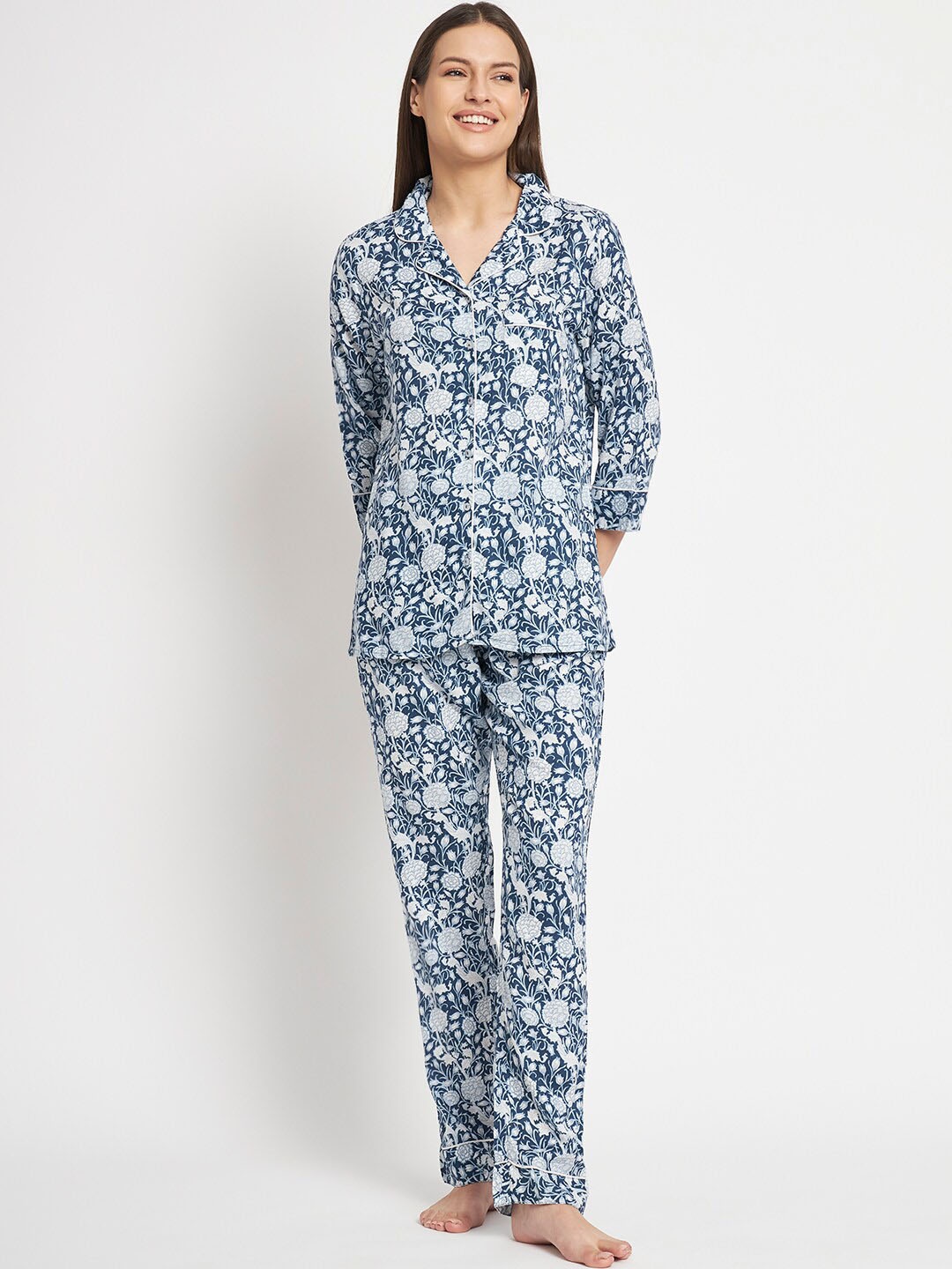 

Kashana Floral Printed Night suit, Blue