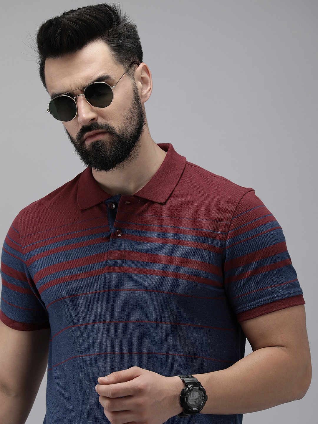 

The Roadster Life Co. Striped Polo Collar T-shirt, Maroon