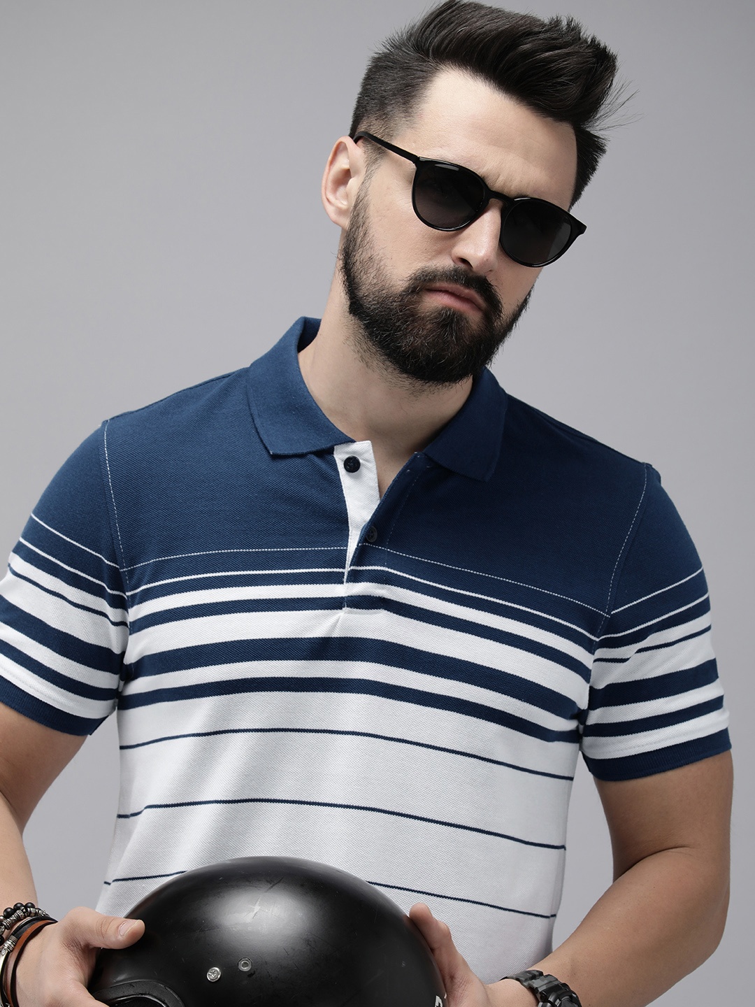 

The Roadster Life Co. Striped Polo Collar T-shirt, Blue