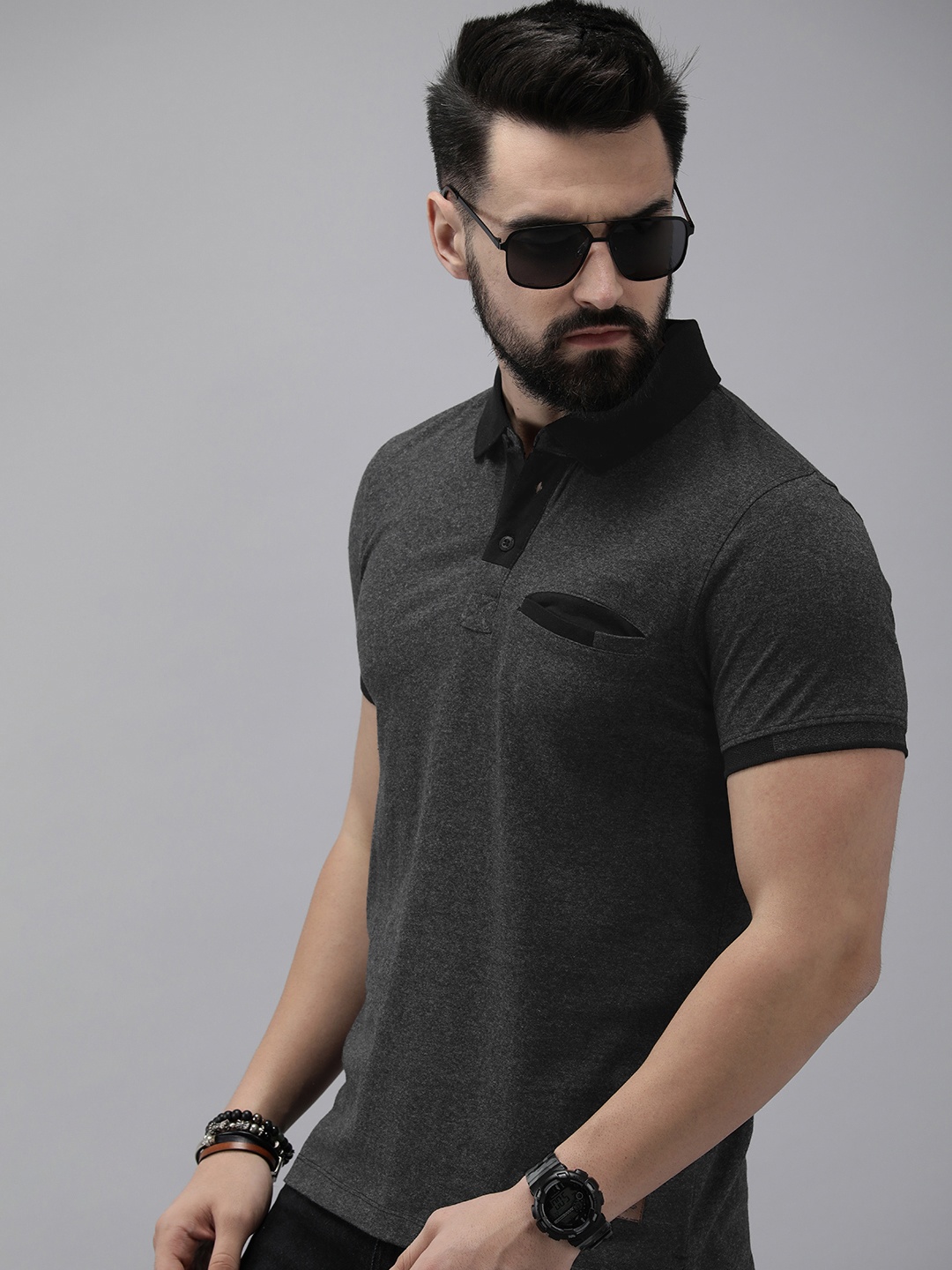 

The Roadster Life Co. Solid Polo Collar T-shirt, Grey