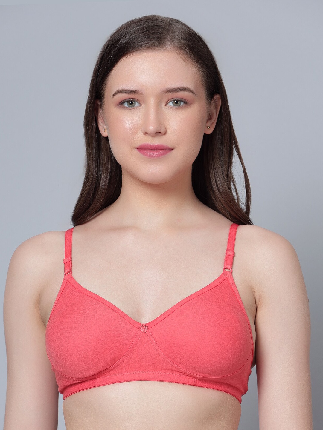 

Aimly Seamless Medium Coverage All Day Comfort Non-Wired Non-Padded Cotton T-shirt Bra, Orange