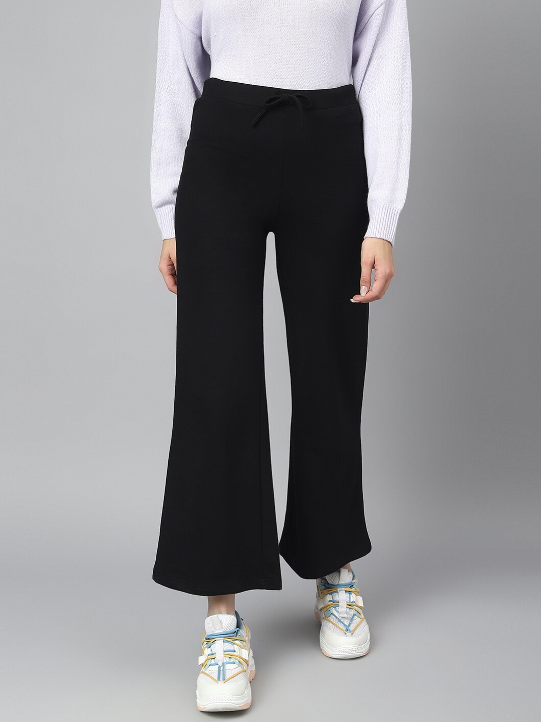 

COLOR CAPITAL Women Flare Fit High-Rise Cropped Parallel Trousers, Black