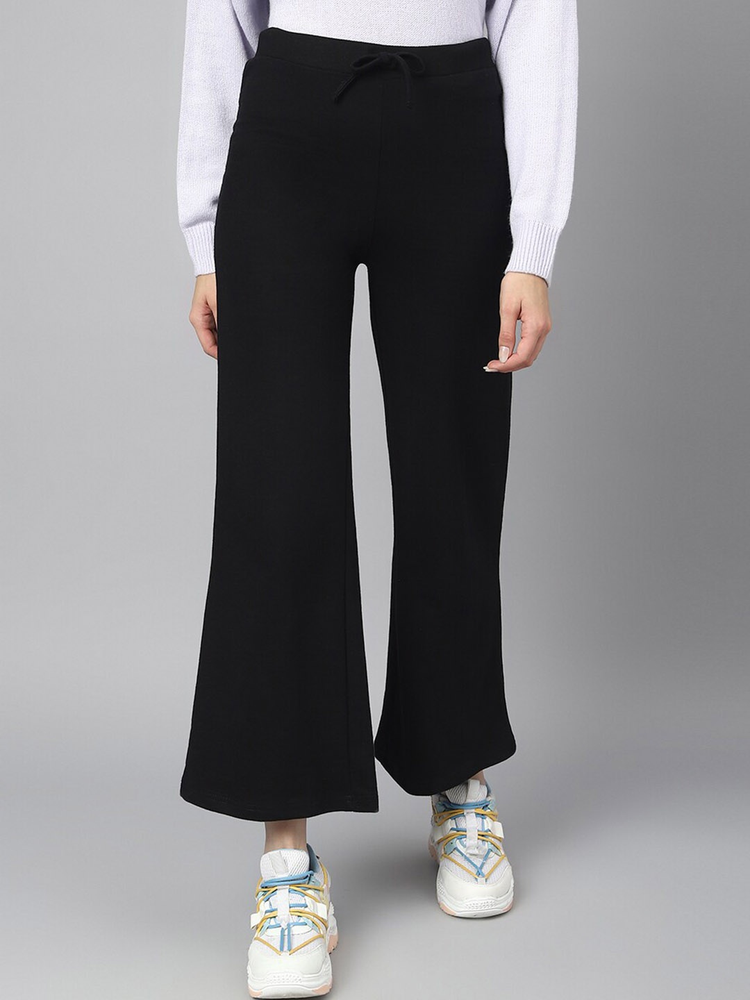 

COLOR CAPITAL Women Relaxed Fit Wide Leg Track Pants, Black