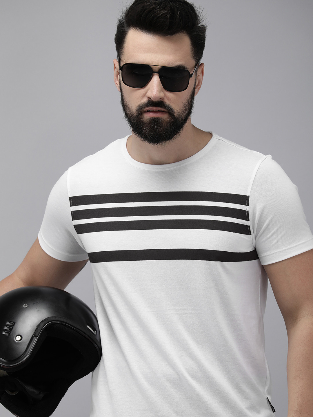 

The Roadster Life Co. Round Neck Striped T-shirt, White