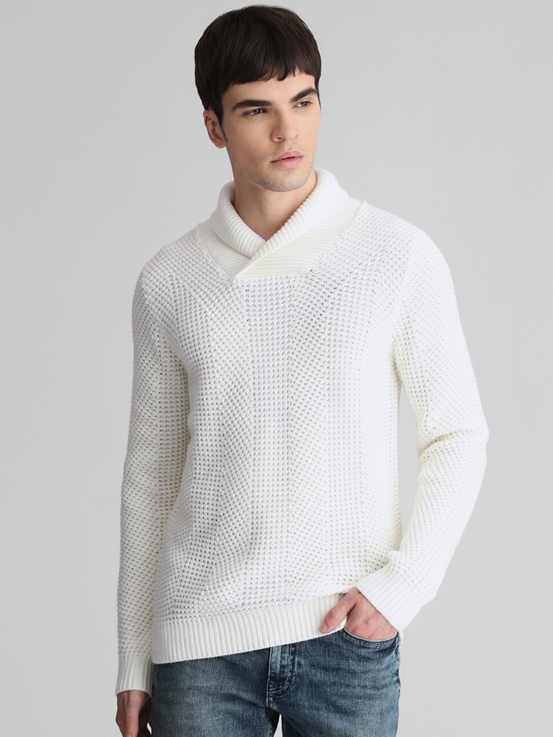 

Jack & Jones Open Knit Acrylic Pullover Sweater, White