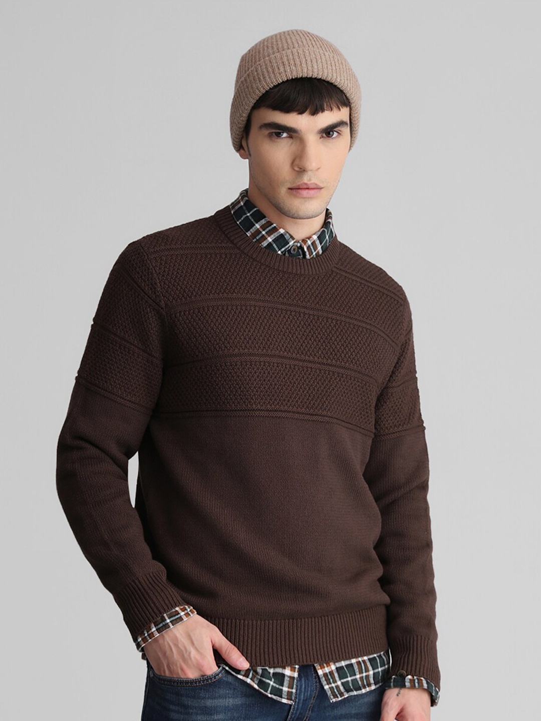 

Jack & Jones Cable Knit Acrylic Pullover Sweater, Brown