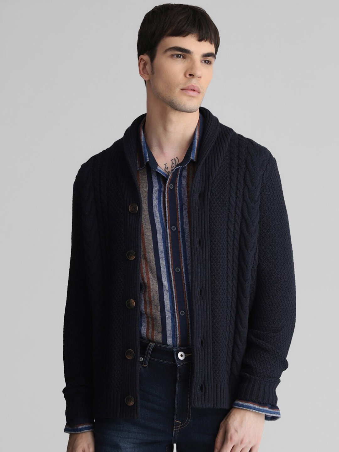 

Jack & Jones Cable Knit Acrylic Cardigan Sweater, Navy blue