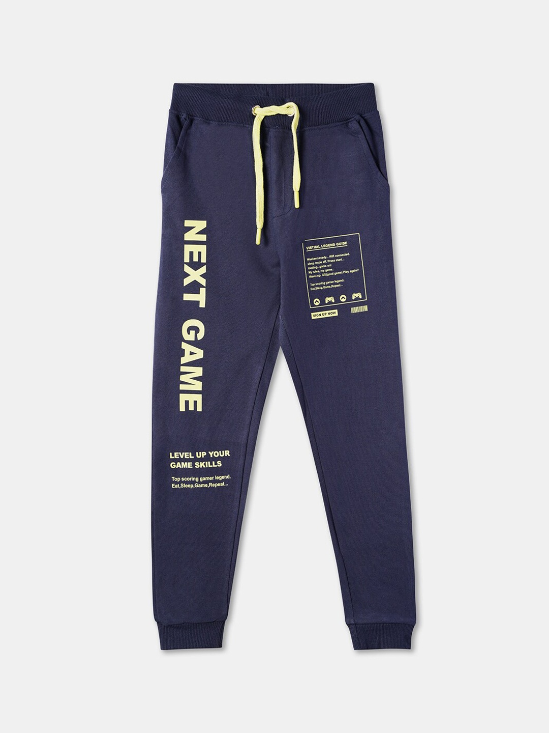 

R&B Boys Typography Printed Cotton Joggers, Blue