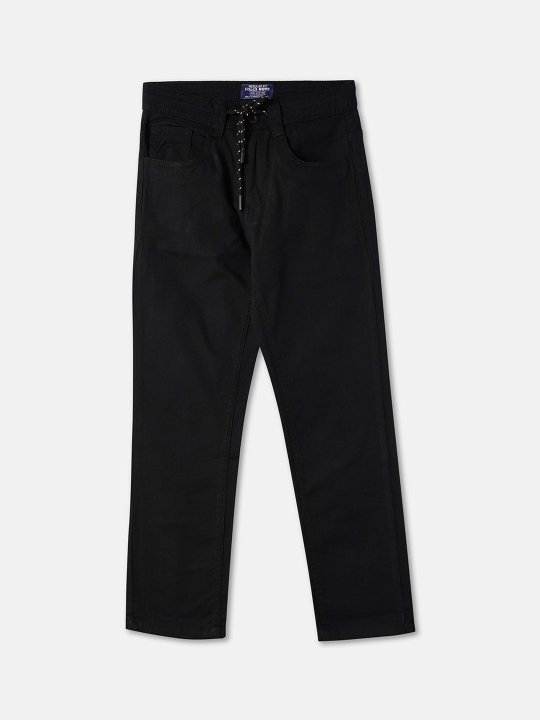 

R&B Boys Mid-Rise Cotton Trousers, Black