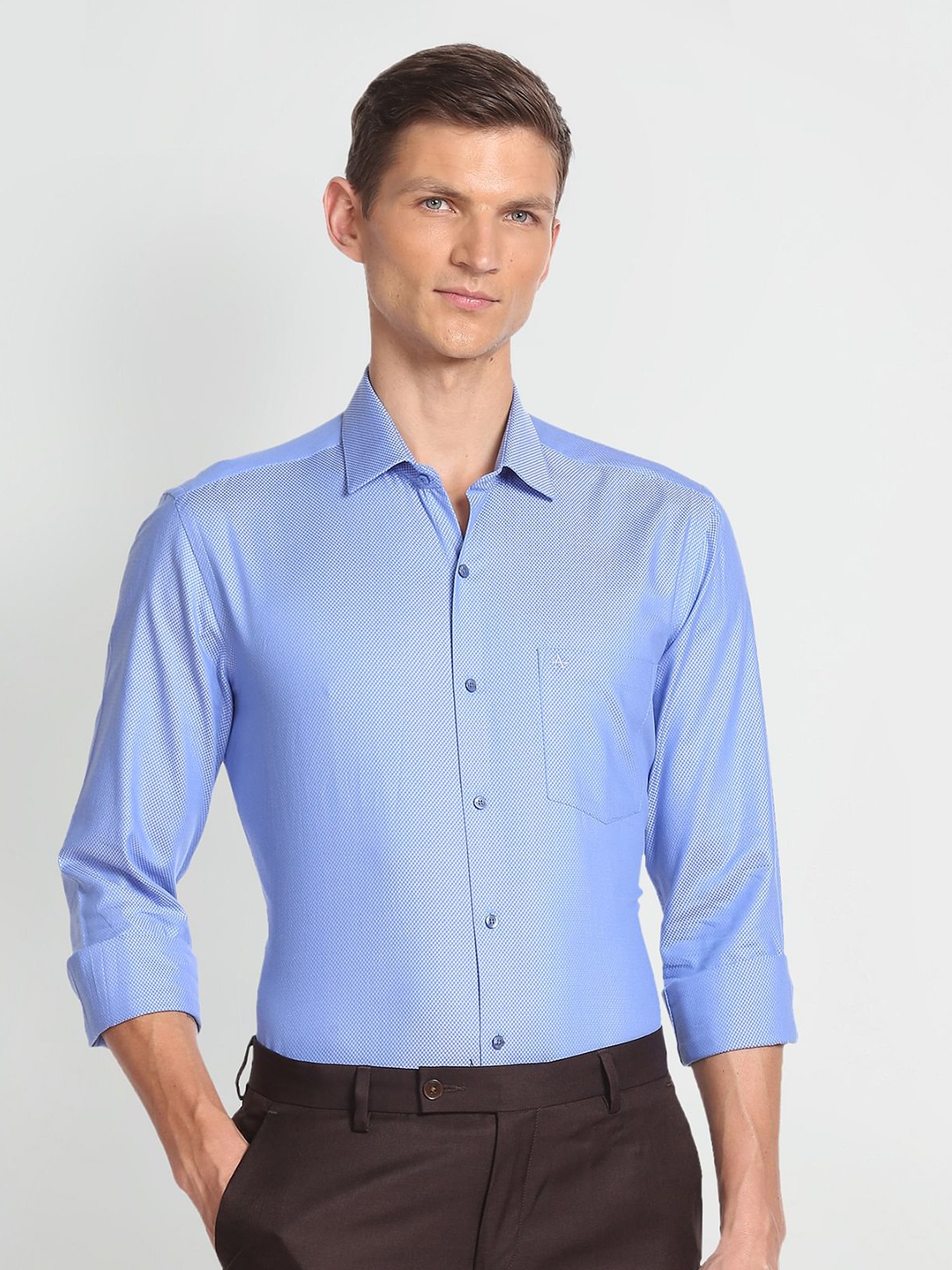 

Arrow Slim Fit Micro Ditsy Printed Pure Cotton Formal Shirt, Blue