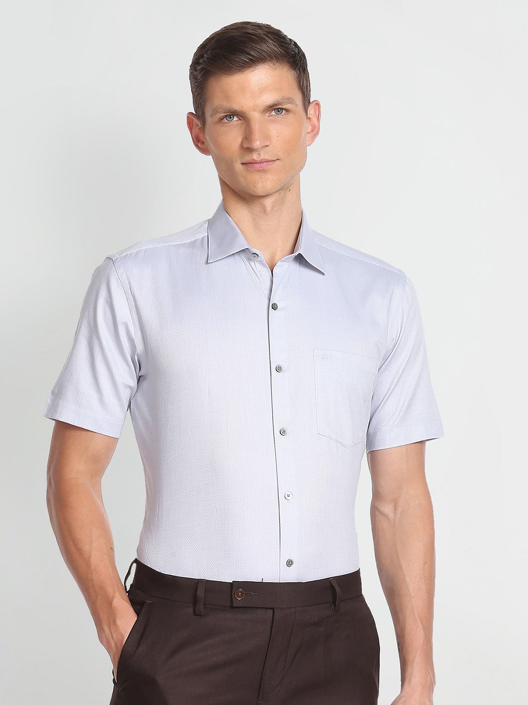 

Arrow Self Design Pure Cotton Formal Shirt, Grey