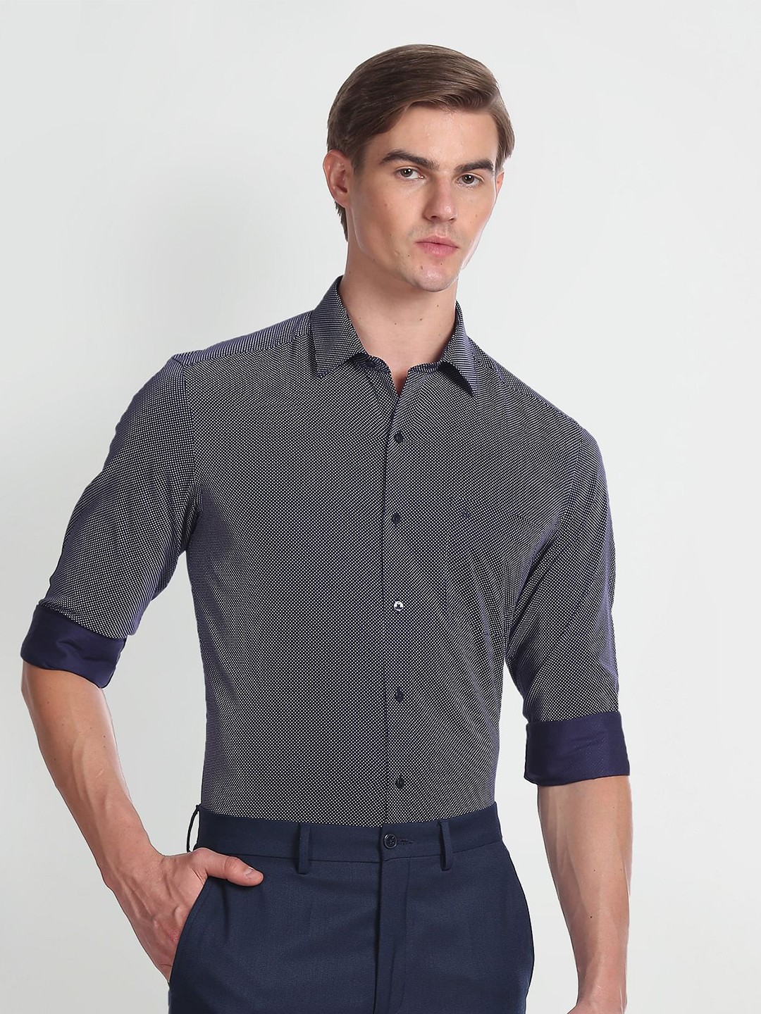 

Arrow Slim Fit Striped Pure Cotton Formal Shirt, Blue