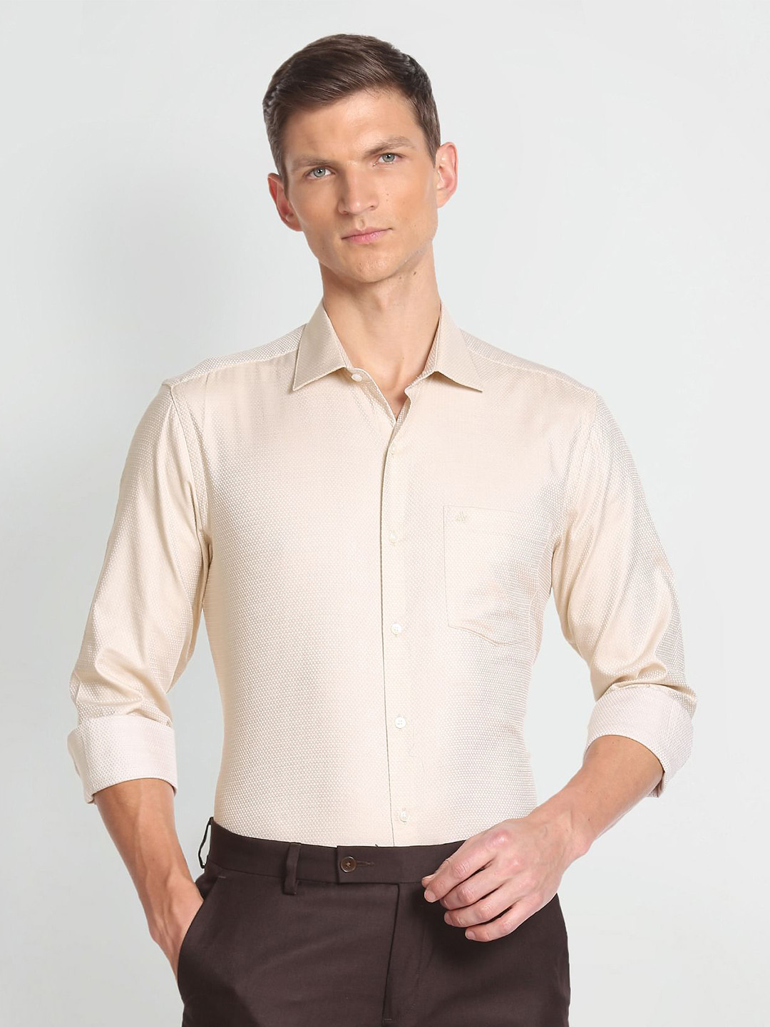 

Arrow Self Design Pure Cotton Formal Shirt, Beige