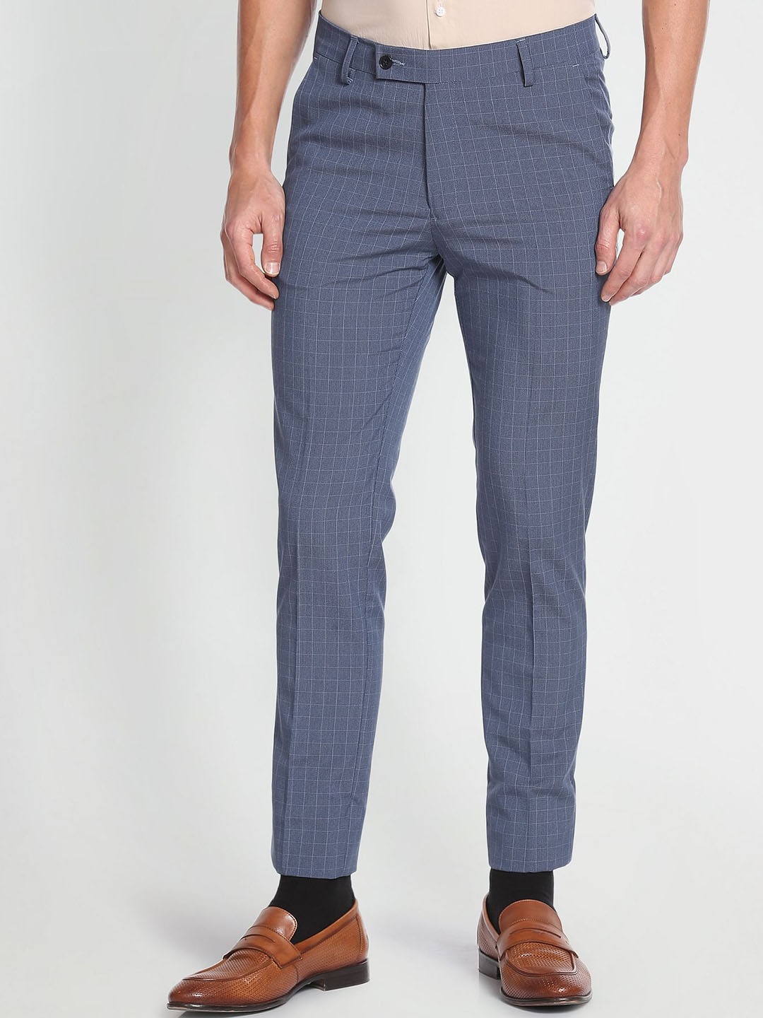 

Arrow Men Checked Slim Fit Formal Trousers, Blue