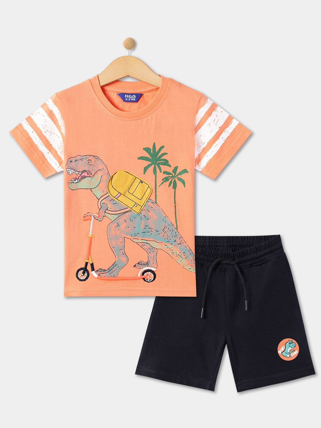 

R&B Boys Printed Pure Cotton T-shirt With Shorts, Peach