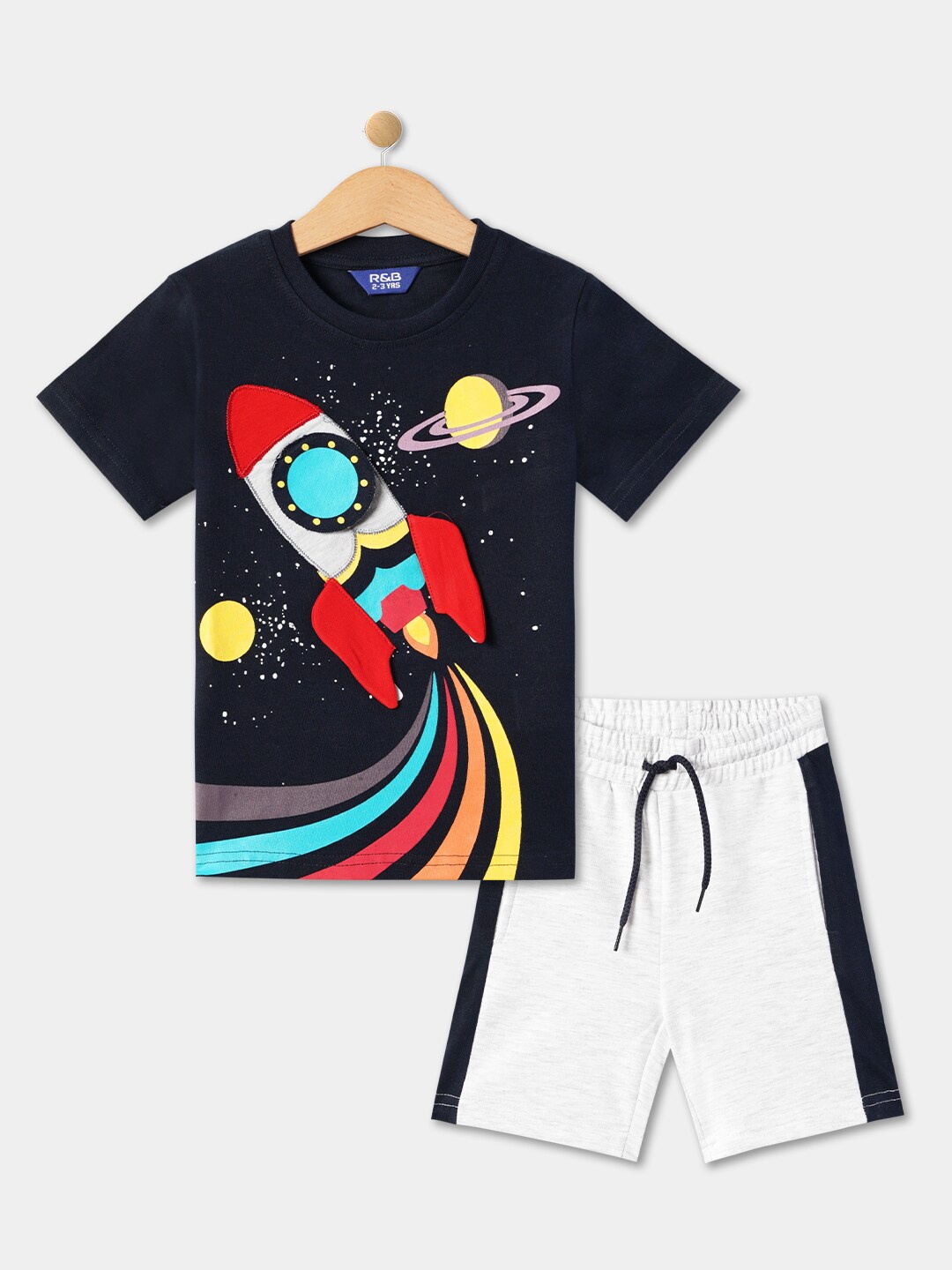 

R&B Boys Printed Pure Cotton T-shirt With Shorts, Blue
