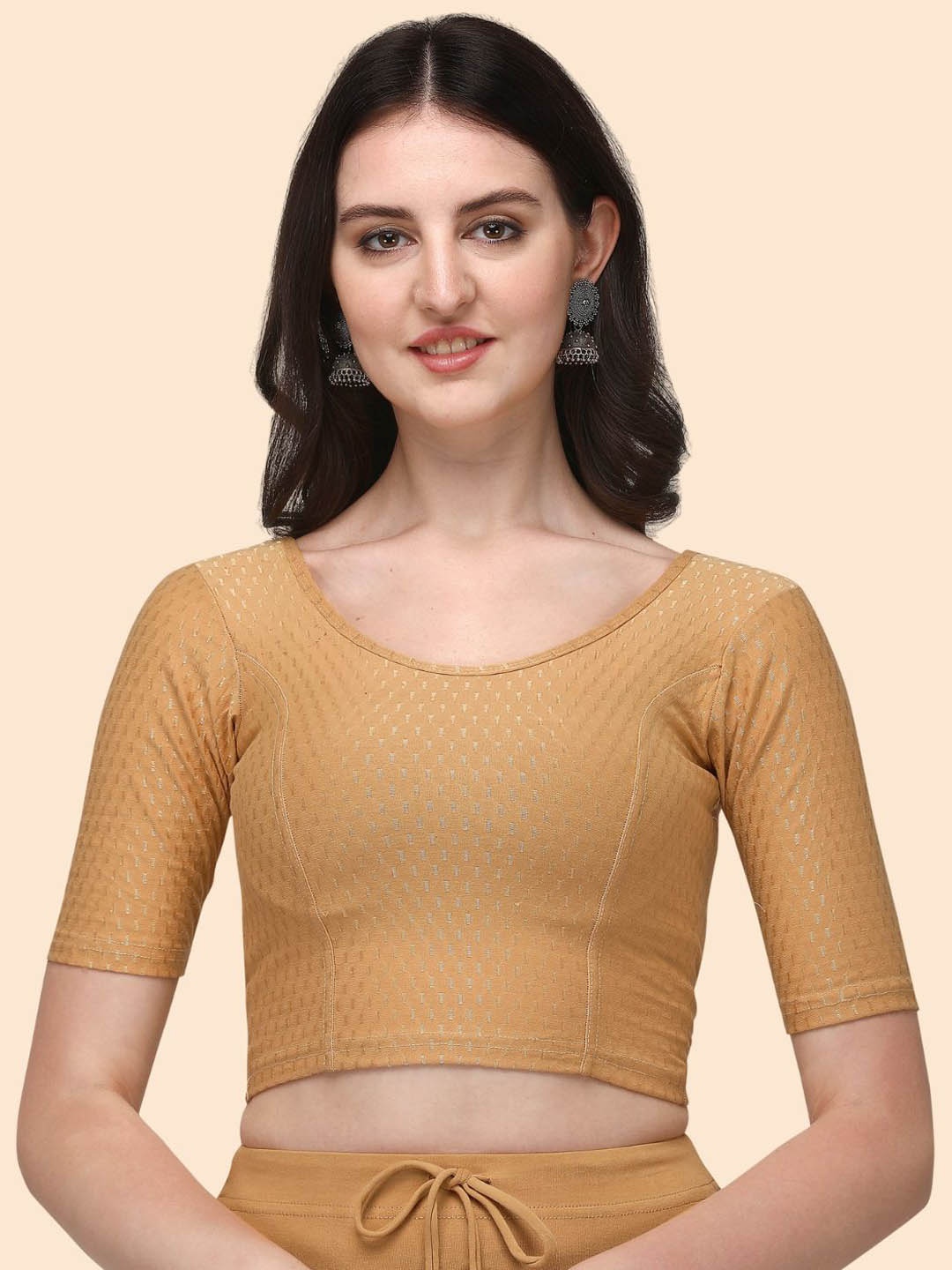 

HERE&NOW Self Design Stretchable Saree Blouse, Beige