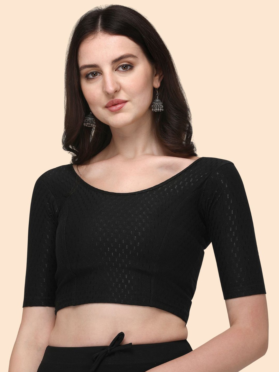 

HERE&NOW Woven Design Saree Blouse, Black