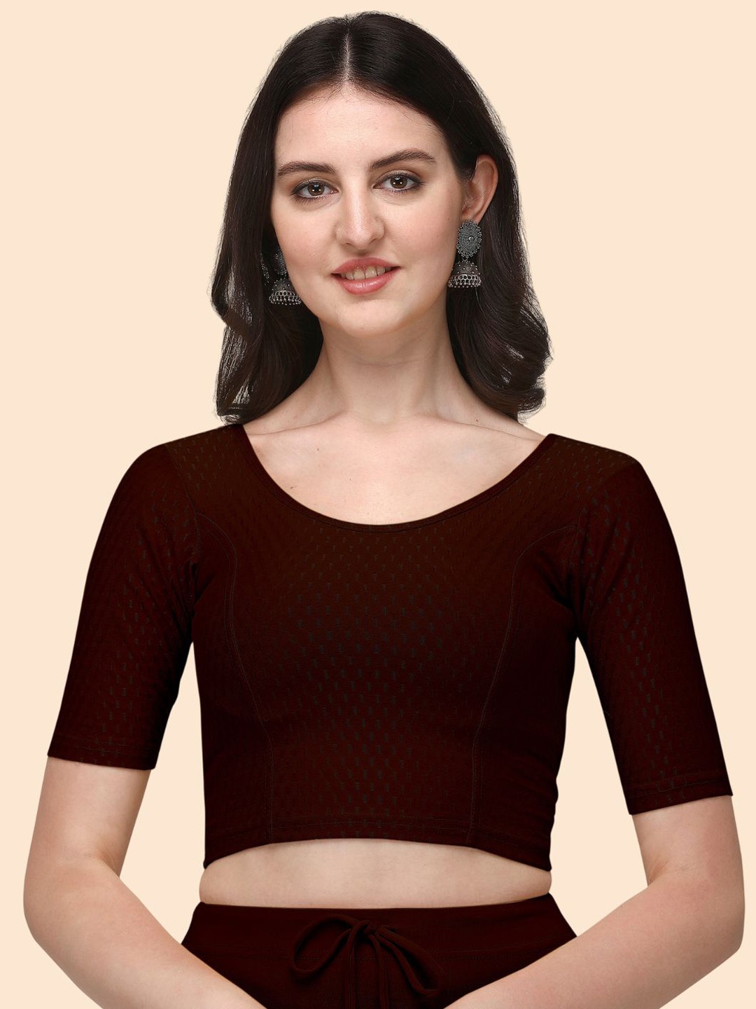 

HERE&NOW Woven Design Saree Blouse, Coffee brown