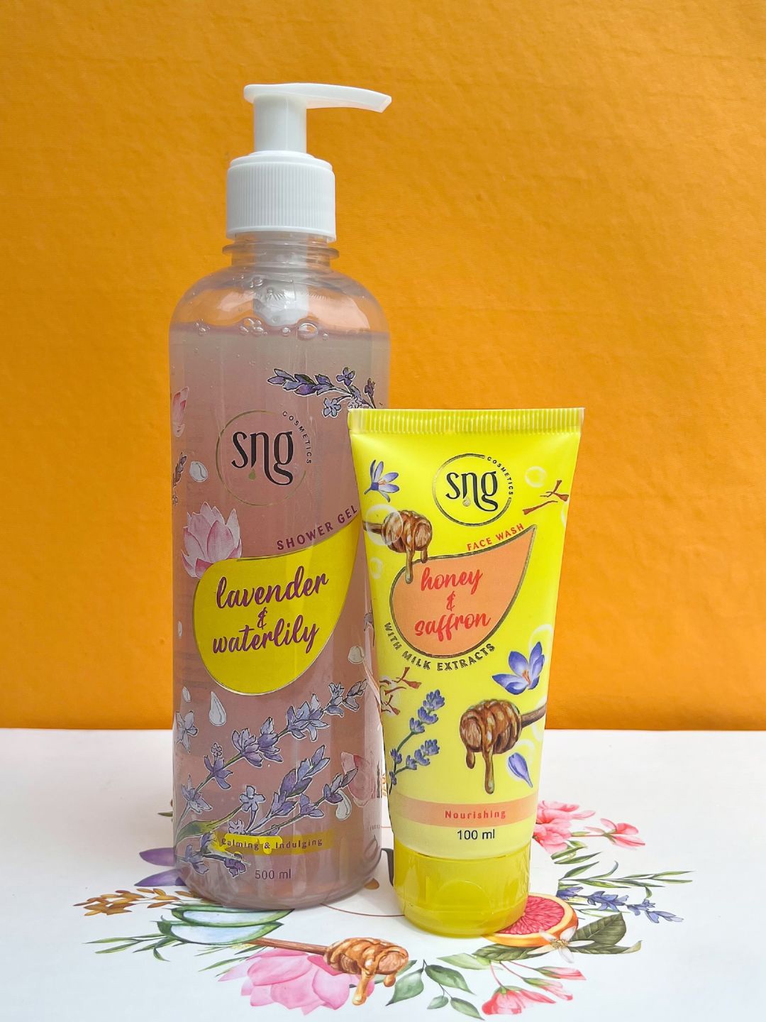 

SNG Cosmetics Set Of 2 Honey Facewash -100ml& Lavender Shower Gel -500ml