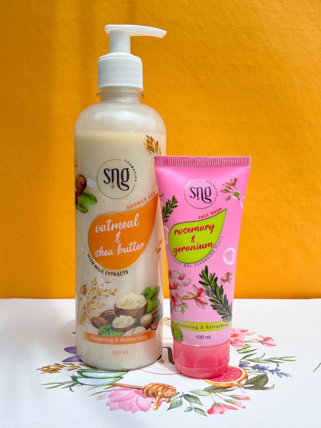 

SNG Cosmetics Facewash (100ml) With Shower Gel (500ml), Off white