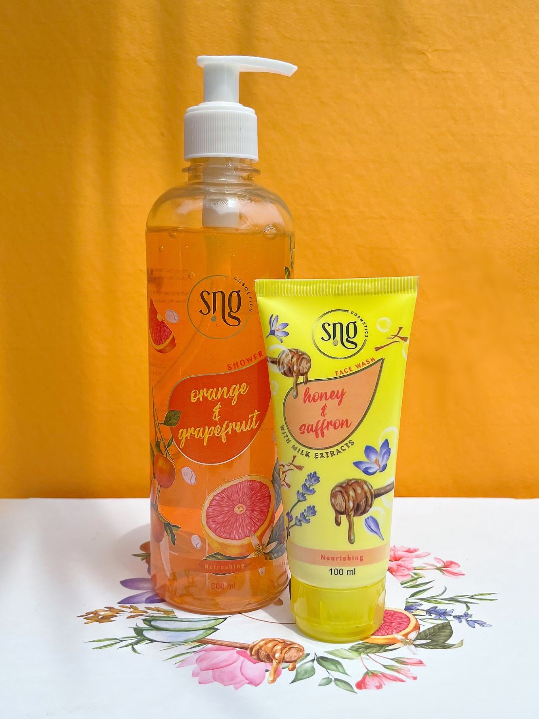 

SNG Cosmetics Facewash (100ml) With Shower Gel (500ml), Orange