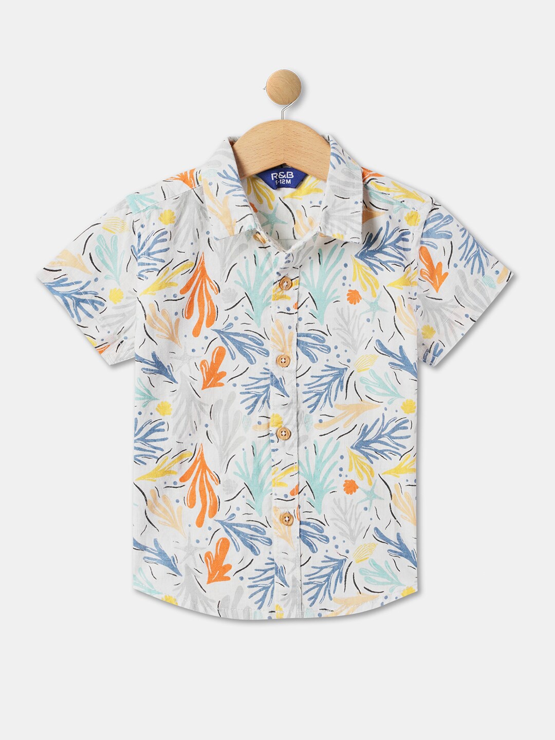 

R&B Boys Floral Printed Casual Cotton Shirt, White