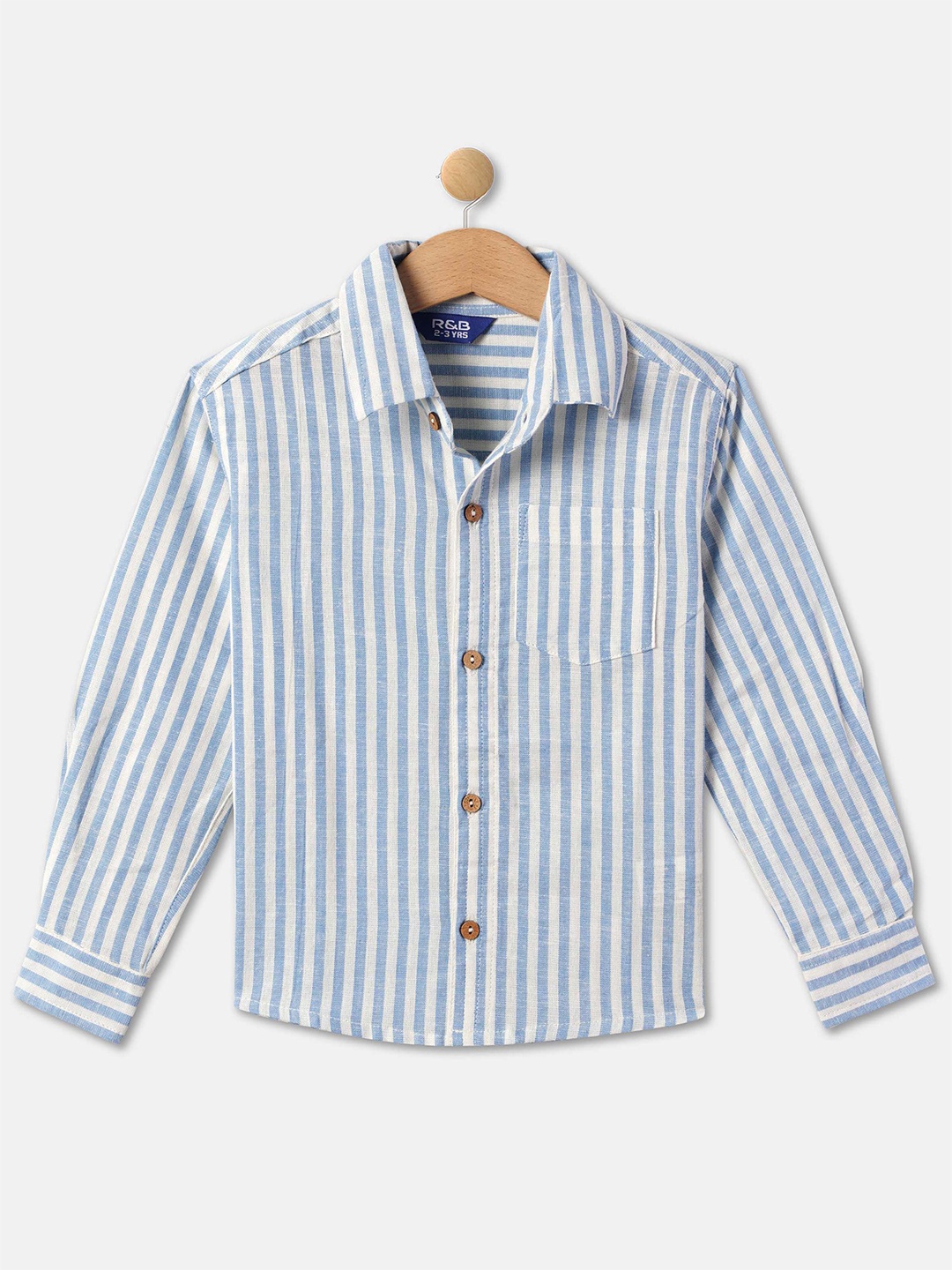 

R&B Boys Vertical Striped Casual Cotton Shirt, Blue