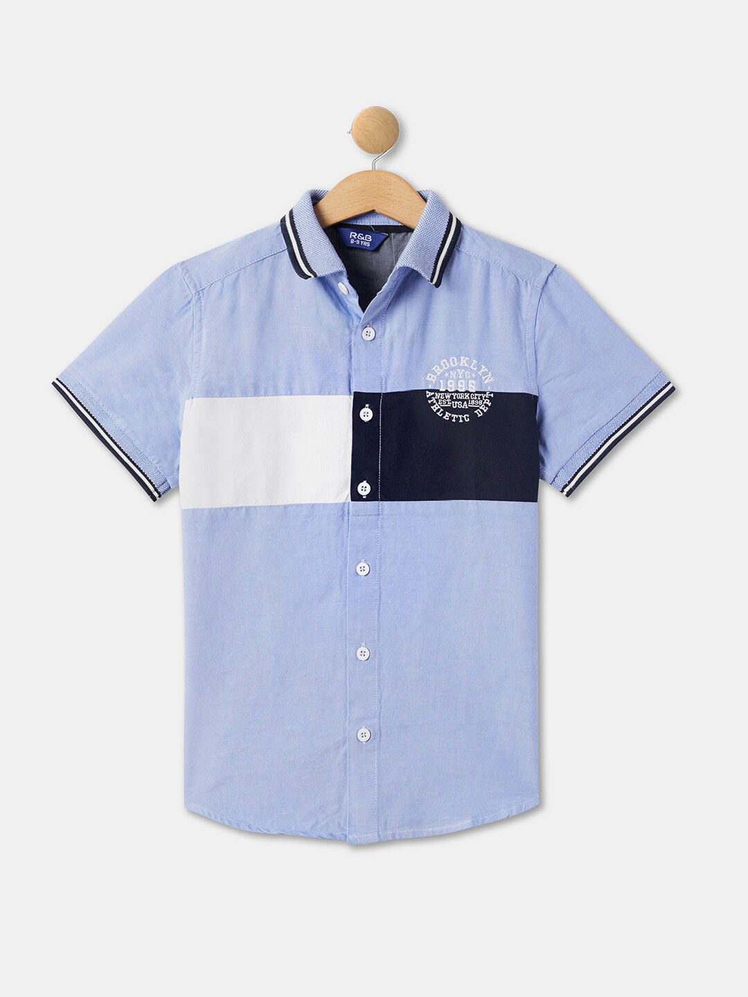 

R&B Boys Colourblocked Casual Cotton Shirt, Blue