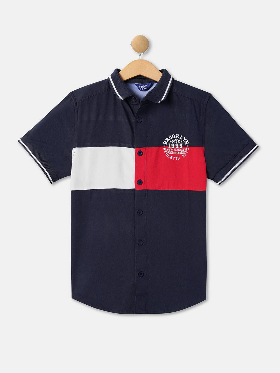 

R&B Boys Colourblocked Casual Cotton Shirt, Blue