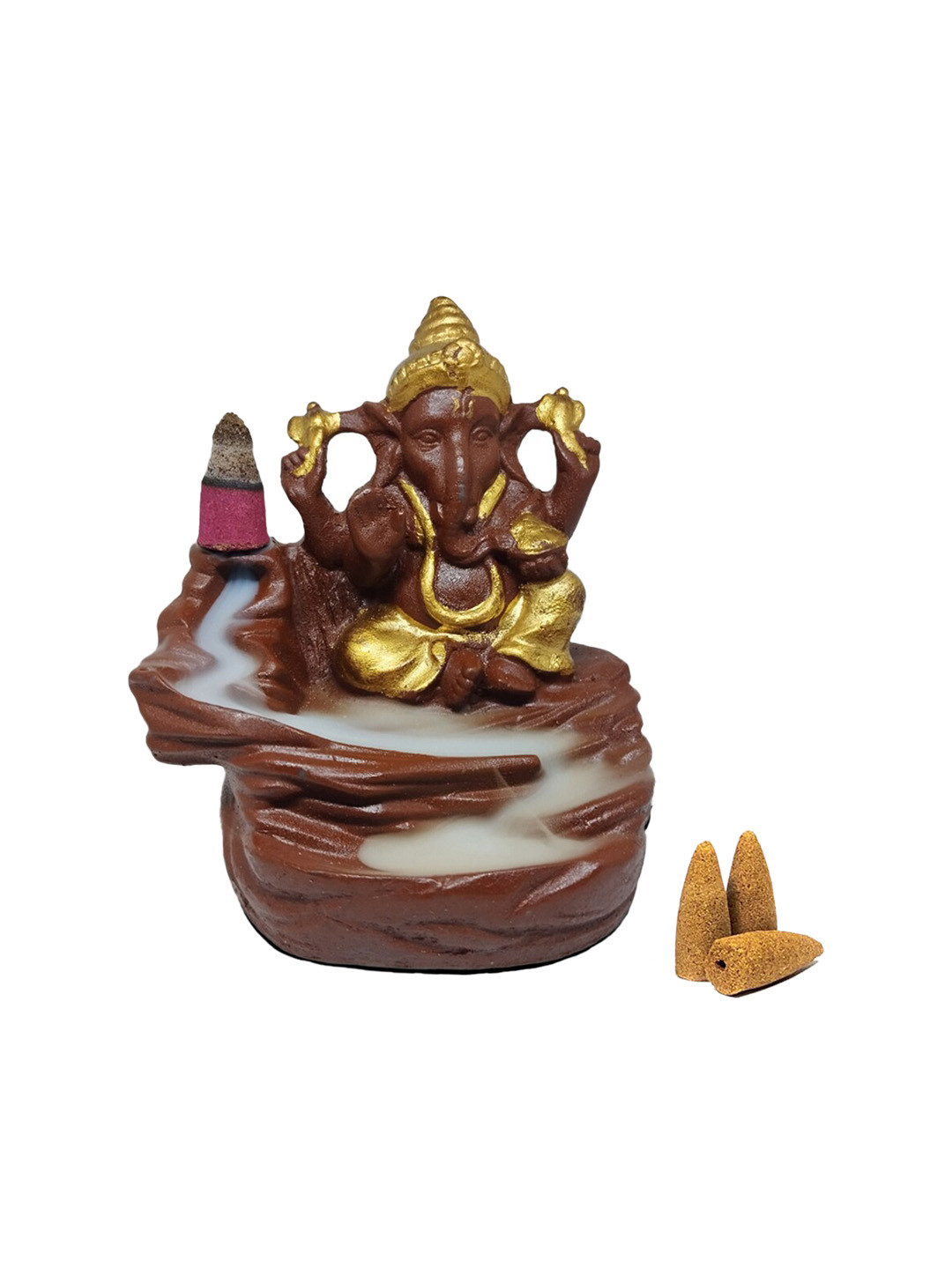 

ZURU BUNCH Brown Ceramic Ganesh Showpiece with Incense Cones